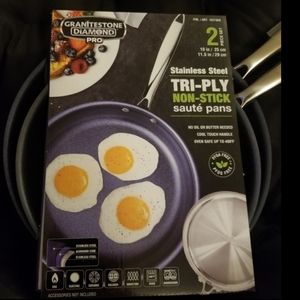 Granitestone Diamond PRO Stainless Steel Tri-Ply Non-Stick Saute Pans 2p…